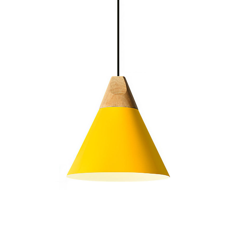 Hängelampe aus Aluminium & Holz E27 Fassung Grau Schwarz Weiß Gelb Kücheninsel Esstisch Deckenleuchte Skandinavischer Stil Modern Minimalistisch | Thomler