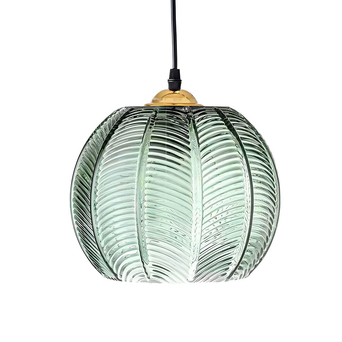 Lámpara colgante de globo estriado con pantalla de vidrio texturizado verde, casquillo E27 de 10 pulgadas, iluminación superior para cocina, isla de comedor o interiores modernos y retro | Thomler