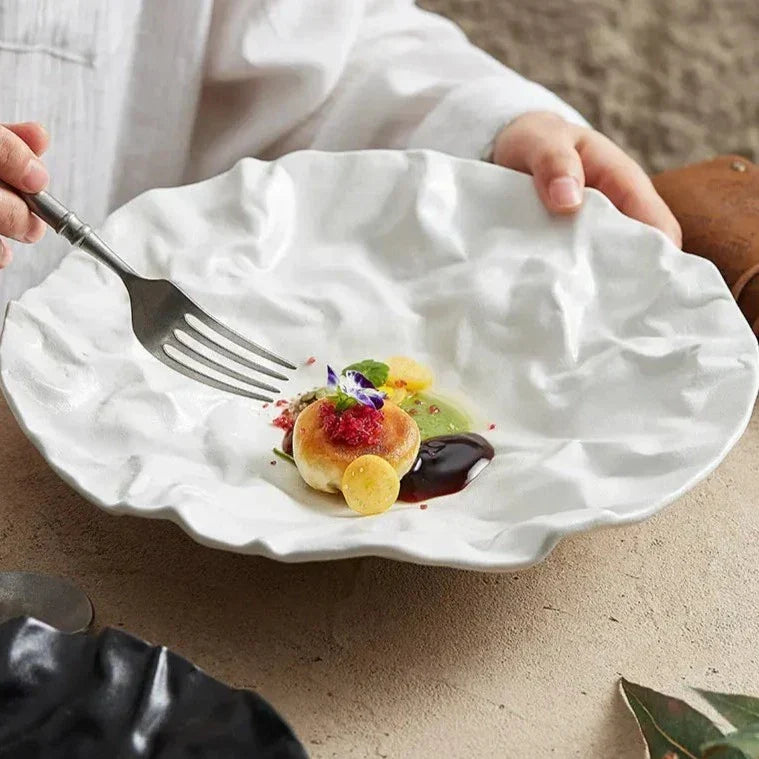 Handcrafted Ceramic Dining Bowl with Ocean-Inspired Texture for Salads Soups Fruit Centerpiece Home Kitchen Tableware Decor