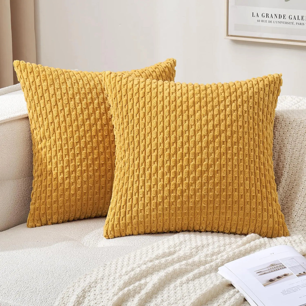 Ribbed Throw Pillow Cover 18×18 Inch Polyester Cotton Blend Textured Decorative Accent for Sofa Couch Armchair Bedroom Modern Scandinavian B | Thomler