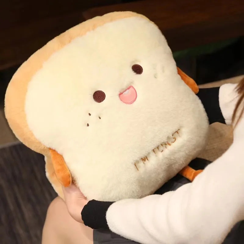 Soft Plush Toast Hand Warmer Pillow with Pocket – Cozy Stuffed Bread Cushion for Warmth & Comfort