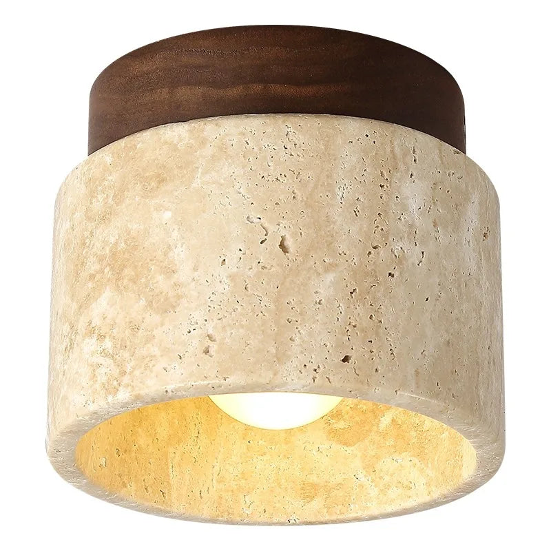 Flush Mount Ceiling Fixture Natural Stone Cream 4.7 in LED Compact Entryway Lighting for Hallways Bedrooms Foyers Modern Minimalist Japandi | Thomler
