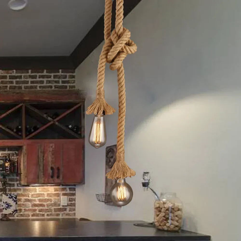 Rope Ceiling Light E27 Edison Fixture Industrial Style for Dining Room Kitchen Island Single Double Head Adjustable Drop | Thomler