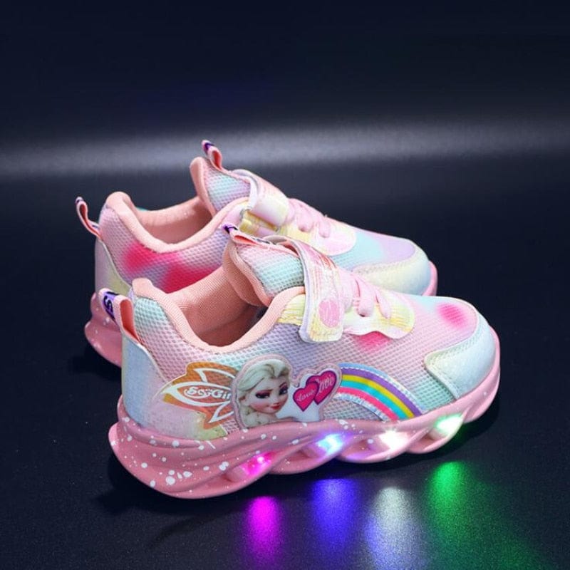 Girls Light-Up Sneakers with Rainbow Glitter and LED Soles for School, Play, and Active Wear | Thomler