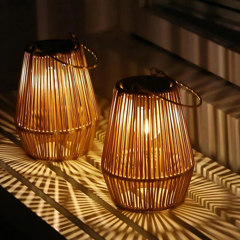 Gevlochten lantaarn met zonne-energie ledverlichting voor buiten, hangende decoratie 20 cm voor terras, tuin, veranda, balkon en tafel, snoerloos, zonder batterijen | Thomler