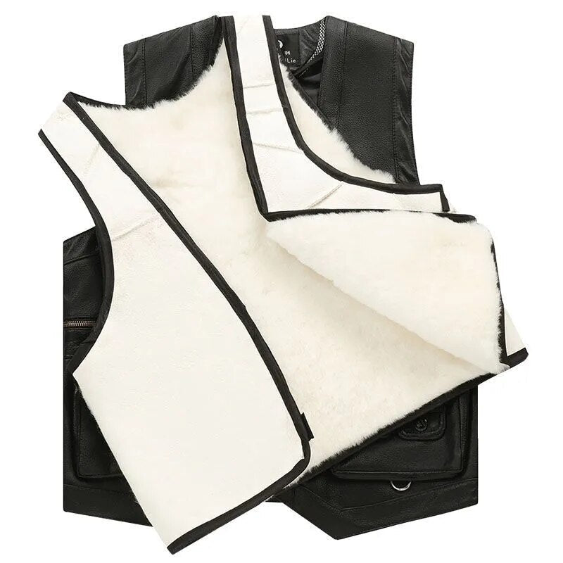 Genuine Leather Adventure Vest Sleeveless Casual Zip-Front Jacket Fall Winter Outdoor Riding Coat Men's Plus Sizes XL-7XL