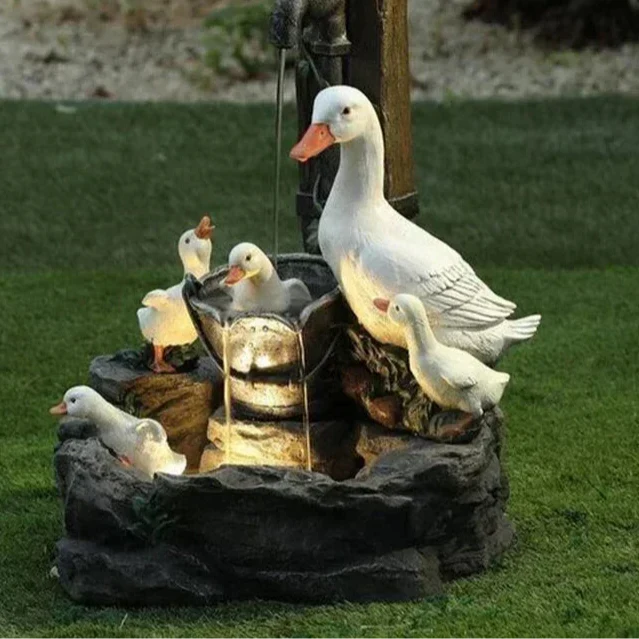 Solar-Powered Duck & Squirrel Garden Statue with LED Lights – Weather-Resistant Resin Outdoor Figurine for Patio & Yard