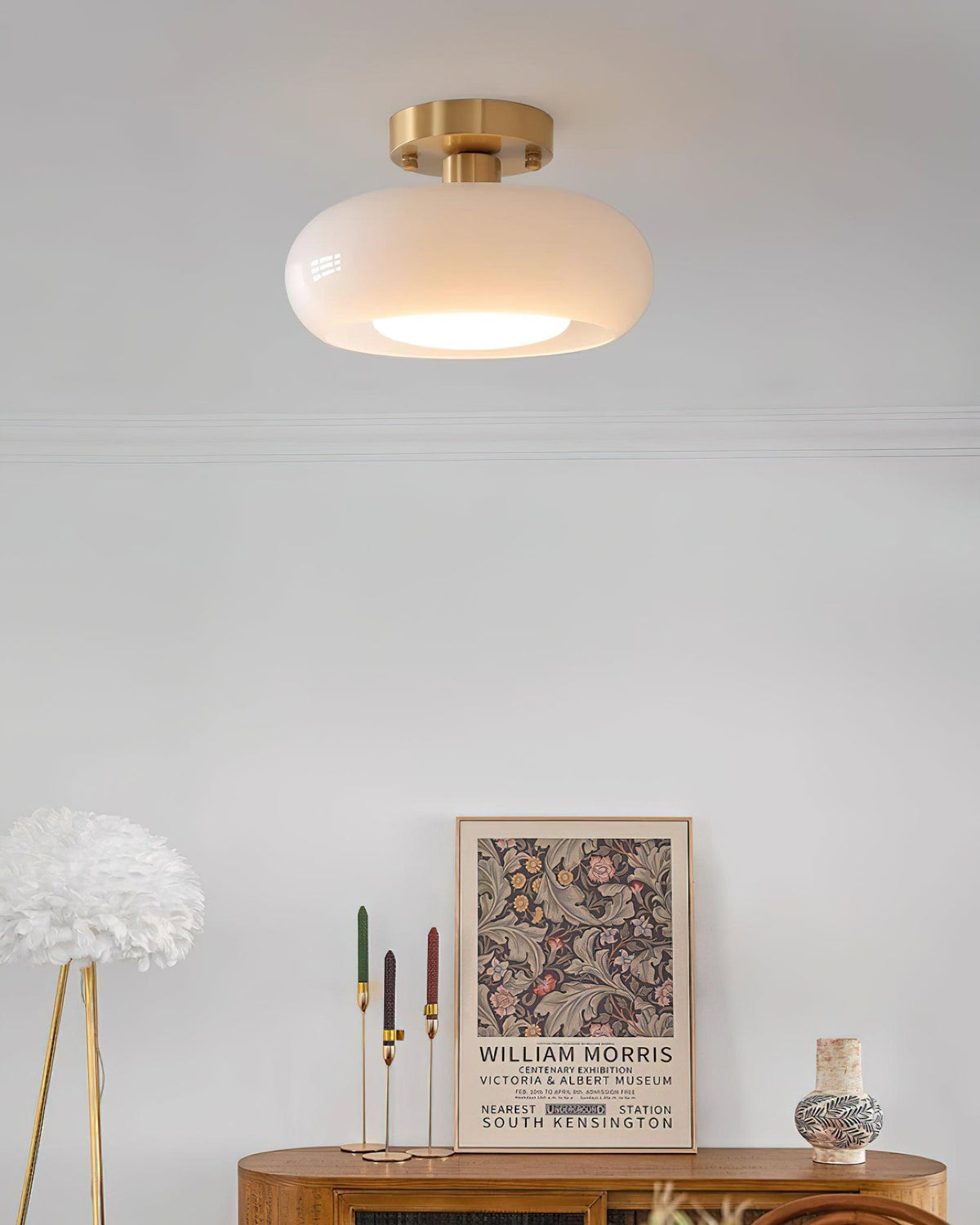 Flush Mount Dome Light Fixture 11 in Wide Gold Metal & Tri-Color Glass for Bathroom Kitchen Hallway Covered Porch E26 Base Vintage Inspired | Thomler