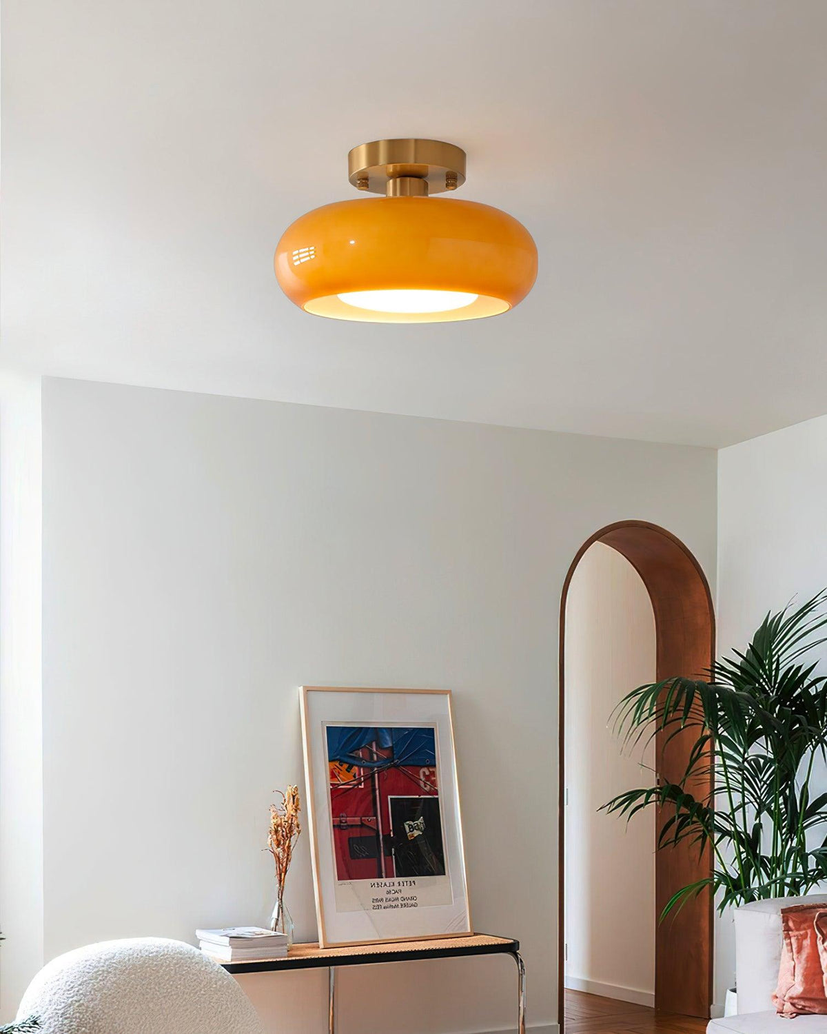 Flush Mount Dome Light Fixture 11 in Wide Gold Metal & Tri-Color Glass for Bathroom Kitchen Hallway Covered Porch E26 Base Vintage Inspired | Thomler
