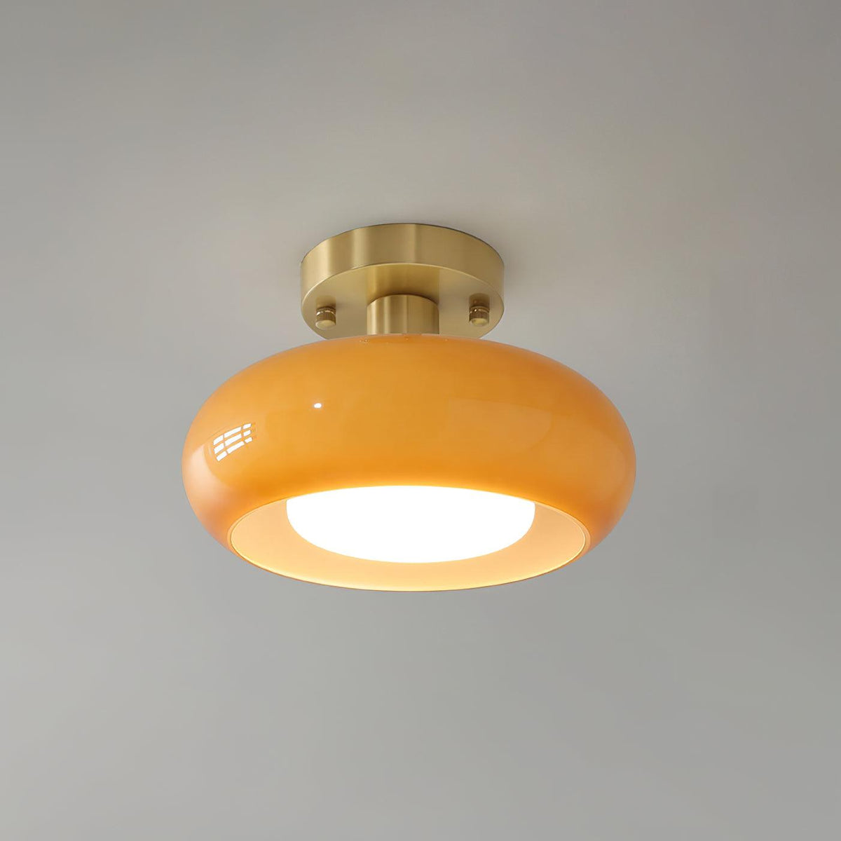 Flush Mount Dome Light Fixture 11 in Wide Gold Metal & Tri-Color Glass for Bathroom Kitchen Hallway Covered Porch E26 Base Vintage Inspired | Thomler