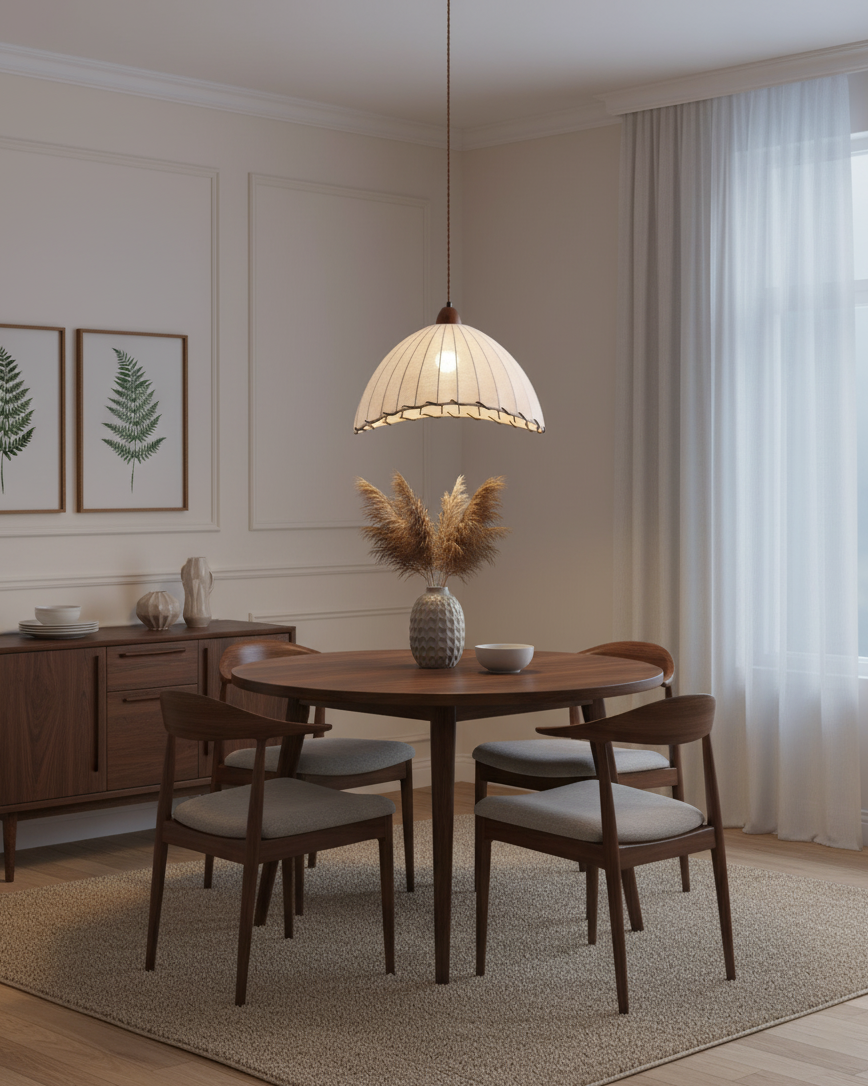 Stoffen koepelplafondlamp wit 14 inch geribbelde schulprand hanglamp voor eetkamer slaapkamer verstelbare hoogte vintage modern E26 fitting | Thomler
