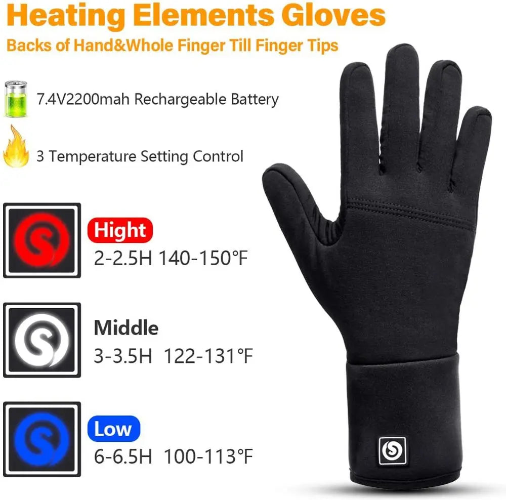 Rechargeable Heated Winter Gloves with Touchscreen Fingertips & Reflective Safety Strips for Cold Weather