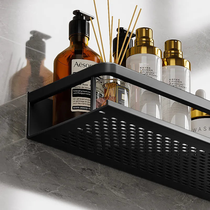 Wall-Mount Aluminum Bathroom Caddy – Black Storage Ledge for Soap, Shampoo & Toiletries – Space-Saving Organizer for Shower & Kitchen | Thomler