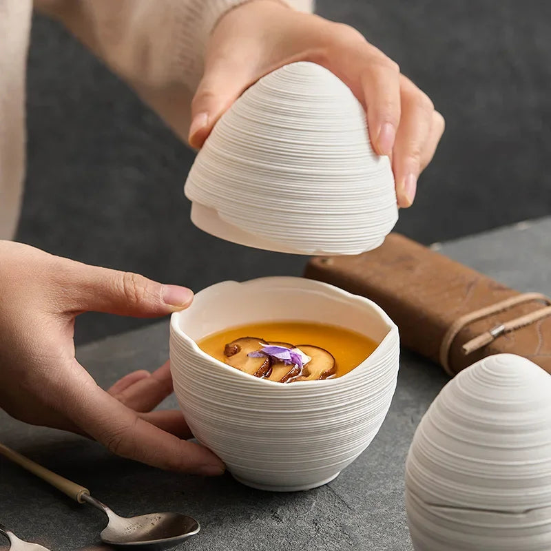 Ceramic Serving Bowl Egg-Shaped Design for Soup Salad Fruit Dessert Modern Minimalist Kitchen Dining Table Decor Dishwasher Safe | Thomler