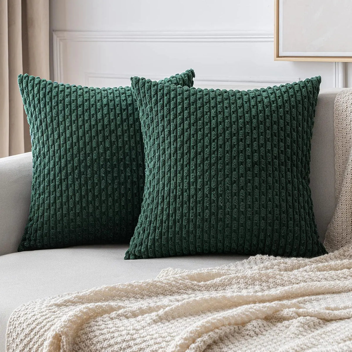 Ribbed Throw Pillow Cover 18×18 Inch Polyester Cotton Blend Textured Decorative Accent for Sofa Couch Armchair Bedroom Modern Scandinavian B | Thomler