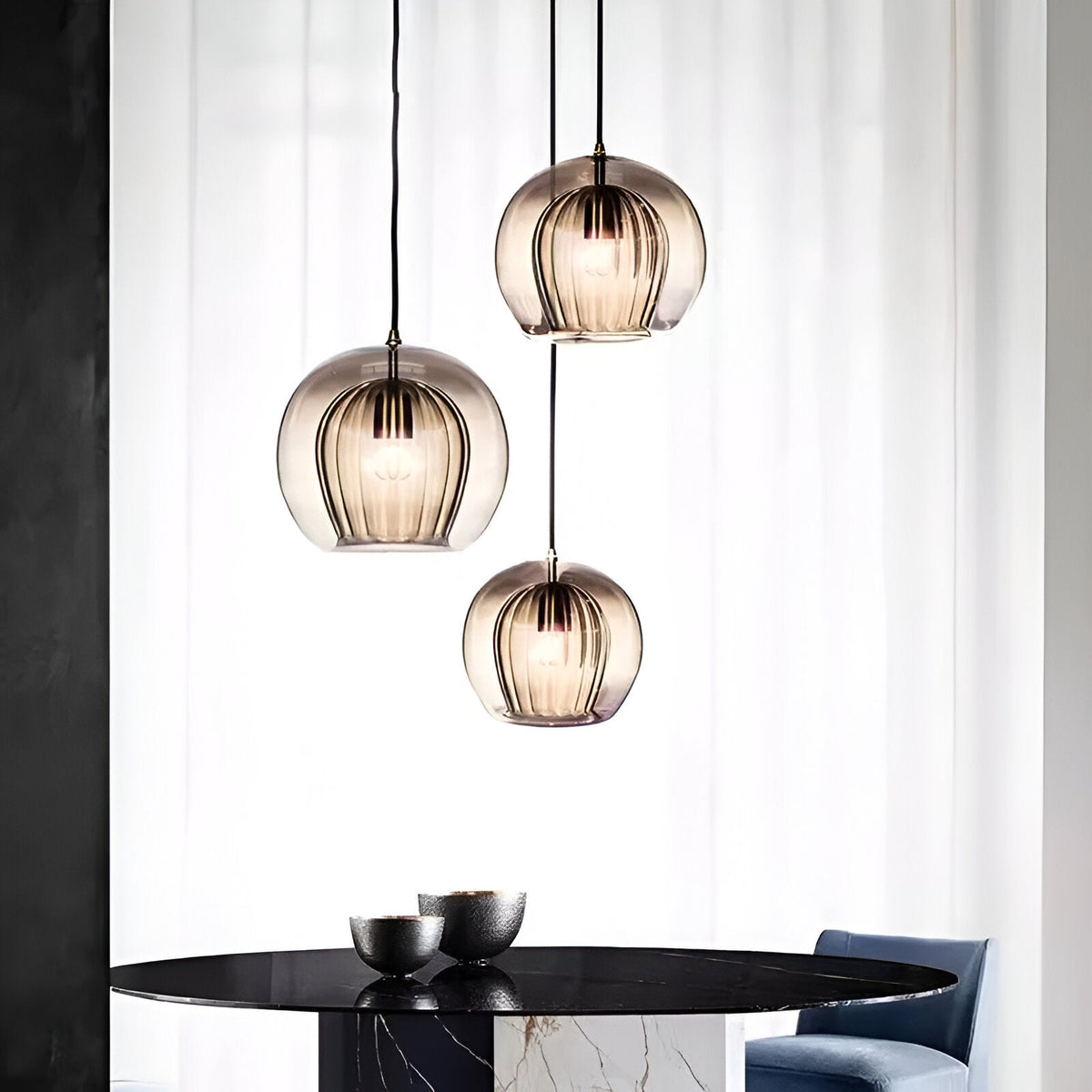 Spherical Glass Hanging Light with Adjustable Height for Kitchen Island, Dining Table, Bedroom | E27 Socket | Modern Orb Fixture for Home an | Thomler