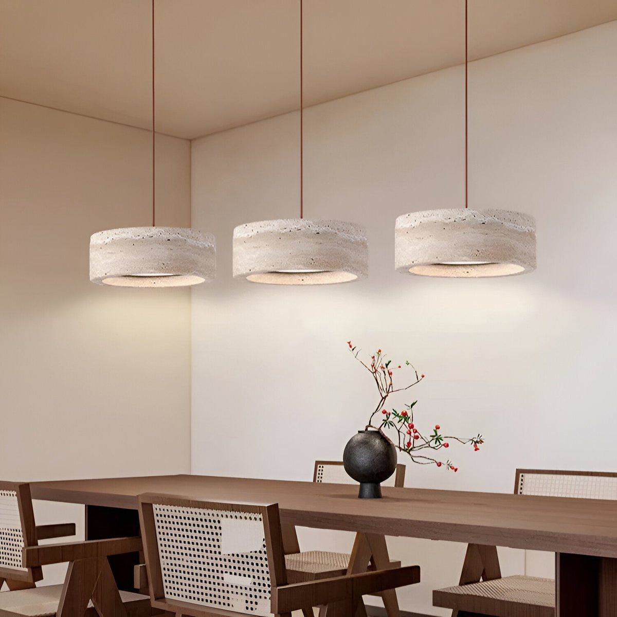 Stone Hanging Lamp 8-Inch Round Natural Travertine Shade Adjustable Drop Cord Ceiling Fixture for Kitchen Island Dining Table Room Modern Or | Thomler
