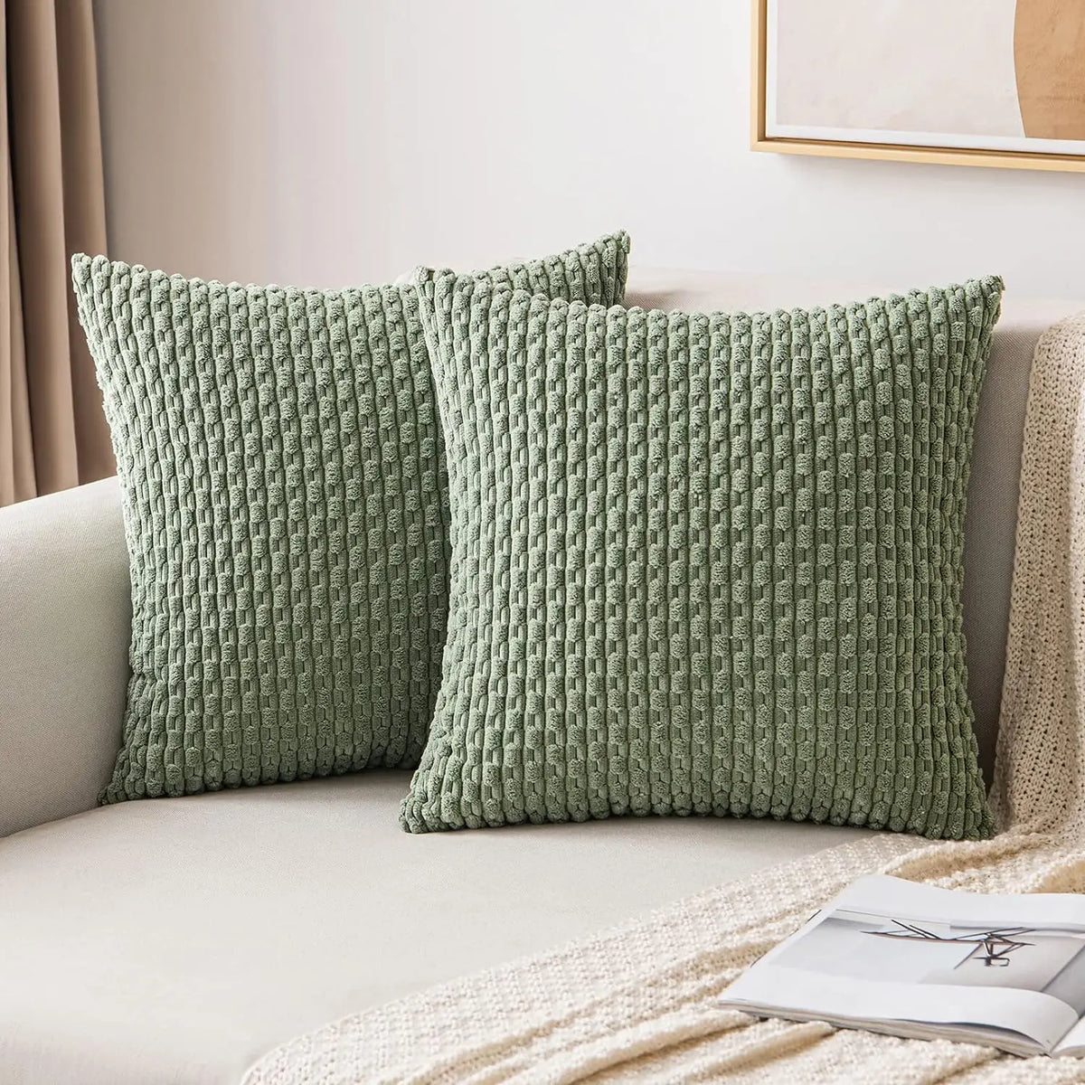 Ribbed Throw Pillow Cover 18×18 Inch Polyester Cotton Blend Textured Decorative Accent for Sofa Couch Armchair Bedroom Modern Scandinavian B | Thomler