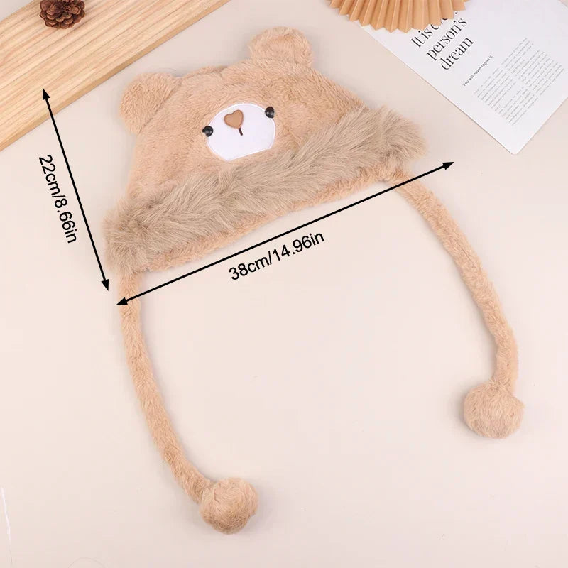 Plush Bear-Face Winter Hat with Long Earflaps – Cozy Faux Fur Knit Beanie for Cold Weather