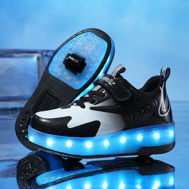 Kinder-Rollenschuhe mit LED-Licht, Sneaker mit Rädern, Pink, aufladbare leuchtende Sportschuhe mit Klettverschluss für Jungen, Mädchen und Jugendliche | Thomler