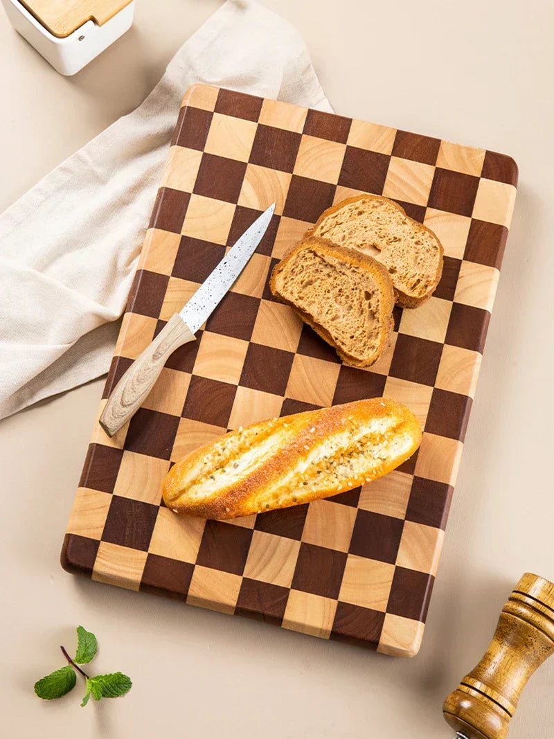 Akazienholz-Hackblock, rutschfest, natürliches Finish, Küchen-Schneidebrett, Servierplatte, Arbeitsplatten-Schnitzunterlage für Gemüse, Käse | Thomler