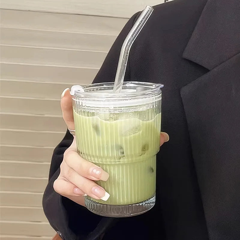 Insulated Glass Tumbler with Straw & Lid - Heat-Resistant Borosilicate Cup for Hot & Cold Drinks - Portable Coffee Mug for Commute, Office, | Thomler