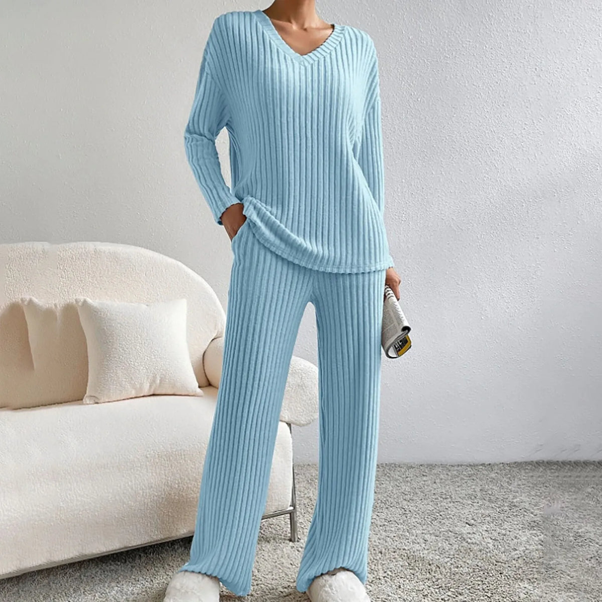 Conjunto de estar de punto acanalado Evangeline