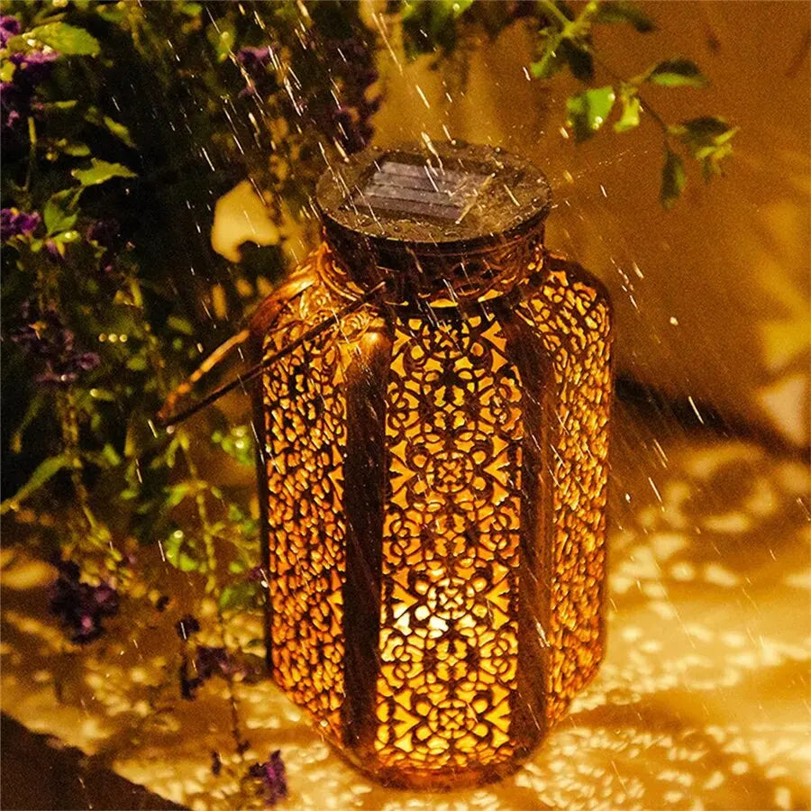 Solar Powered Garden Lantern Set Black Metal Decorative Light for Patio Pathway Balcony Hanging or Tabletop Warm Glow Wireless LED Dusk to D | Thomler