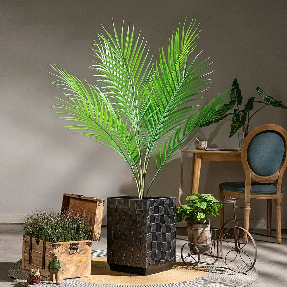 Faux Palm Tree Plastic Indoor Outdoor Decor 35 Inch Green Floor Plant Home Office Patio Living Room Balcony Entryway | Thomler