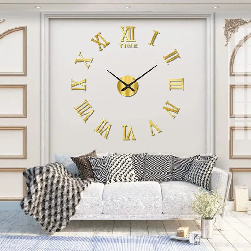 DIY 3D Wanduhr mit römischen Ziffern, 40 cm, selbstklebende Acryl-Zahlen in Spiegeloptik für Schlafzimmer, Büro, Wohnbereich, Wohndekoration, kein Bohren erforderlich | Thomler