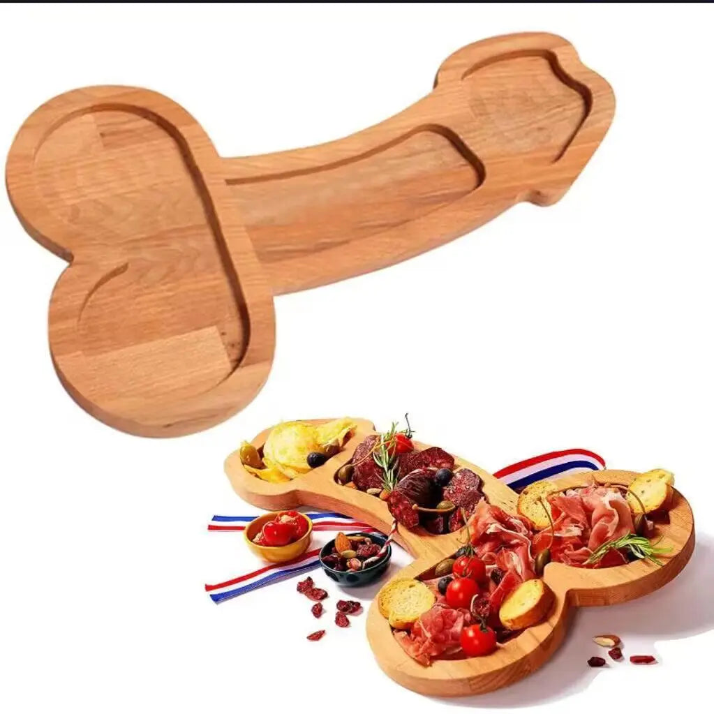 Houten borrelplank met vakjes voor kaas, snacks, hapjes en partyschalen, donkerhouten serveerblad voor spelletjesavond | Thomler