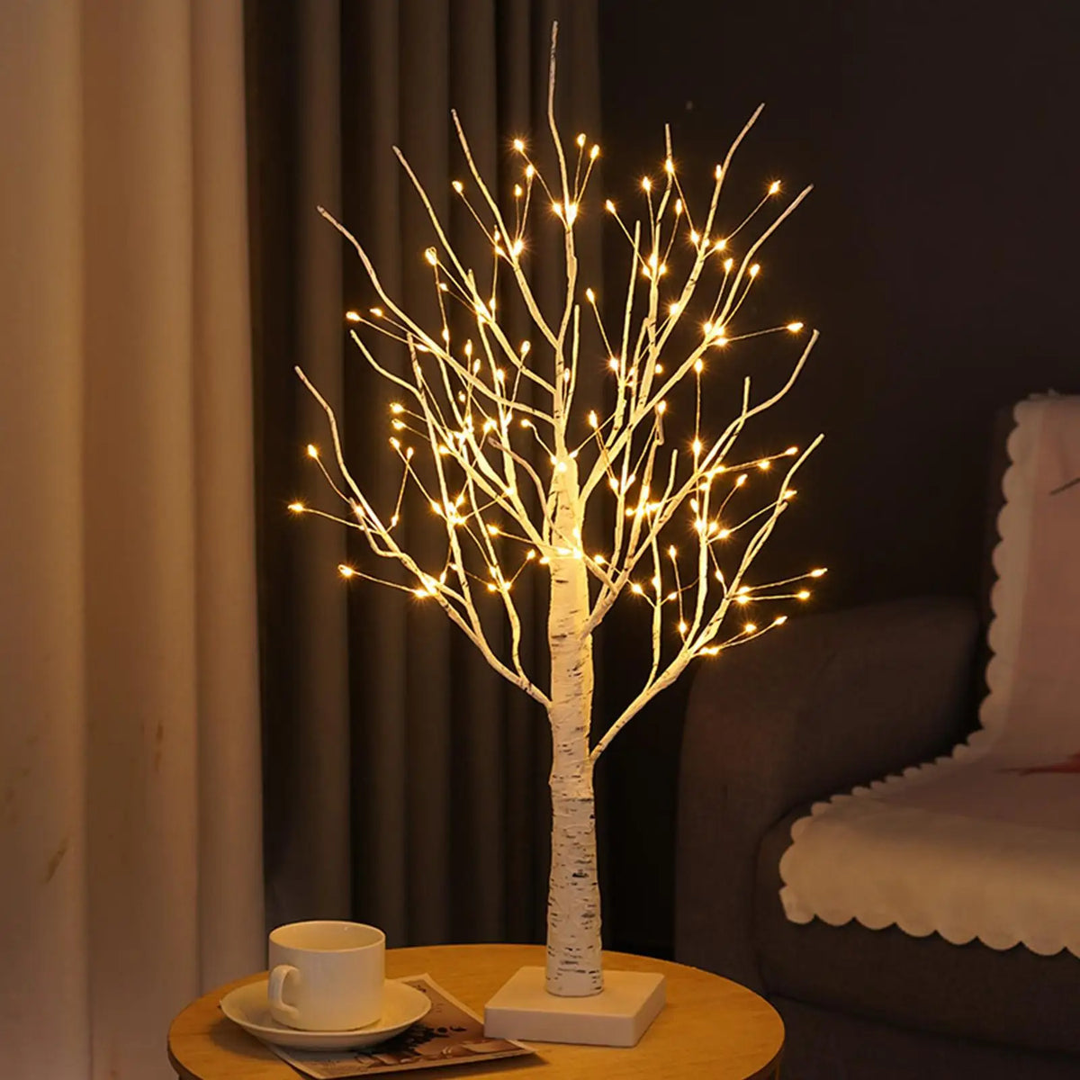 USB Rechargeable LED Birch Tree Accent Lamp 23 Inches Tall White Natural Wood Finish for Nightstand Desk Bedroom Living Room Office Ambient | Thomler