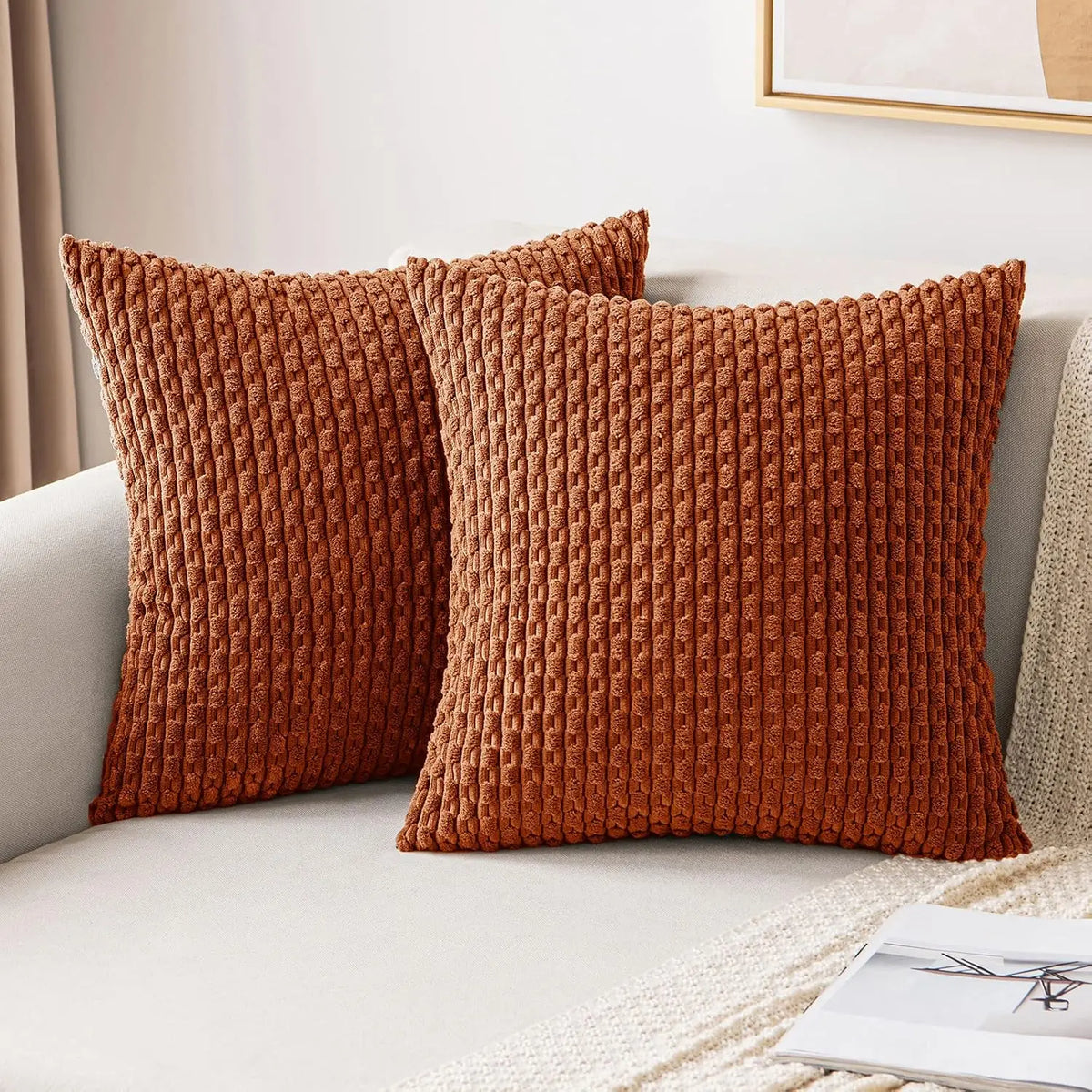 Ribbed Throw Pillow Cover 18×18 Inch Polyester Cotton Blend Textured Decorative Accent for Sofa Couch Armchair Bedroom Modern Scandinavian B | Thomler