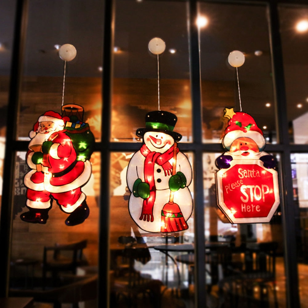 Battery-Operated LED Window Hanging Decoration – Holiday Silhouettes with Flash & Steady Modes