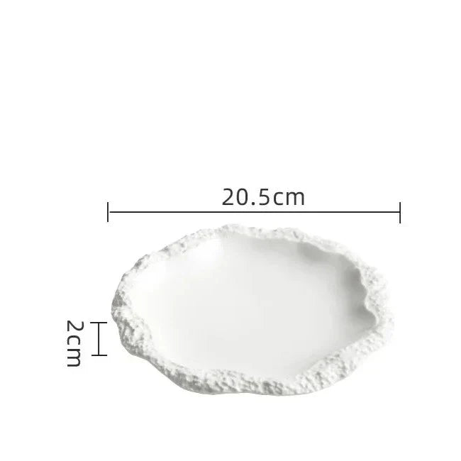 Ceramic Dinner Plate with Textured Rock Edge Design for Kitchen & Dining Room Tables 8-11 inch Natural Tableware | Thomler