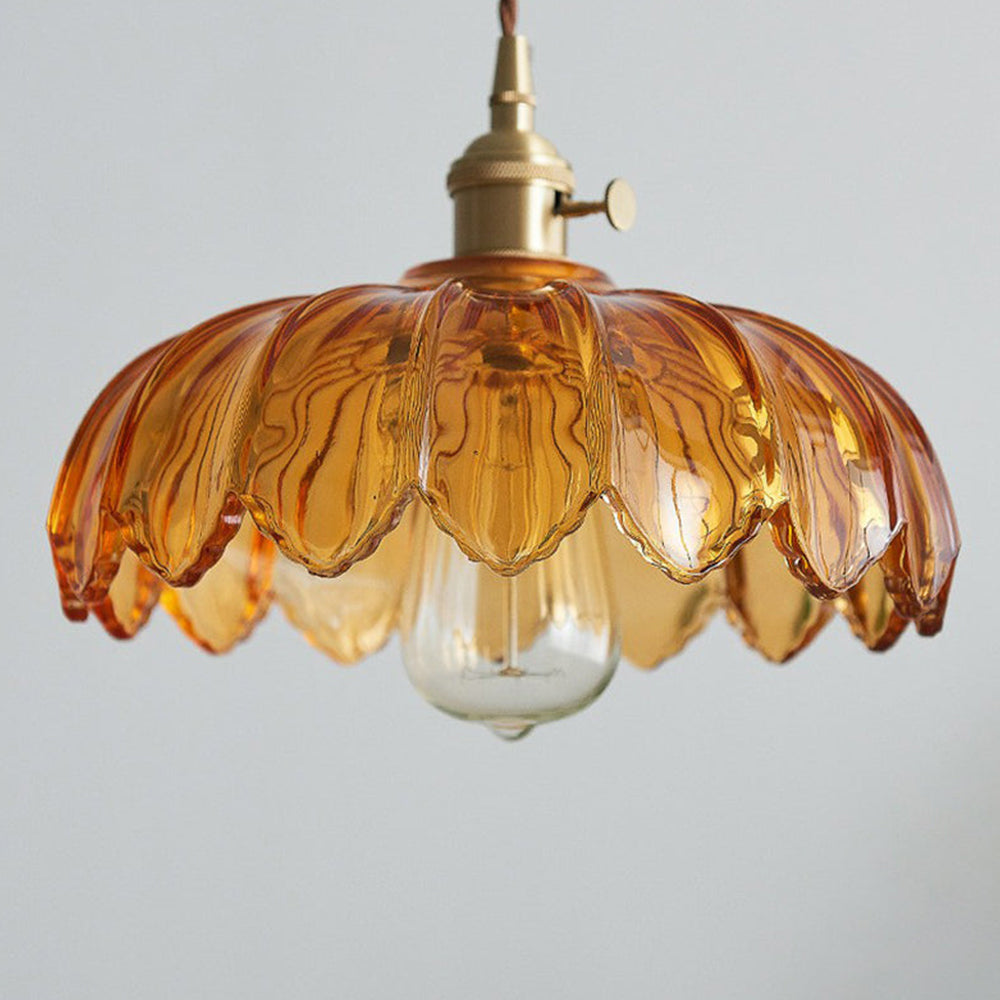 Lámpara de techo con pantalla de cristal floral, color verde, cable ajustable de 10 pulgadas, casquillo E27 para comedor, cocina, pasillo, detalle en cobre vintage, iluminación para el hogar | Thomler
