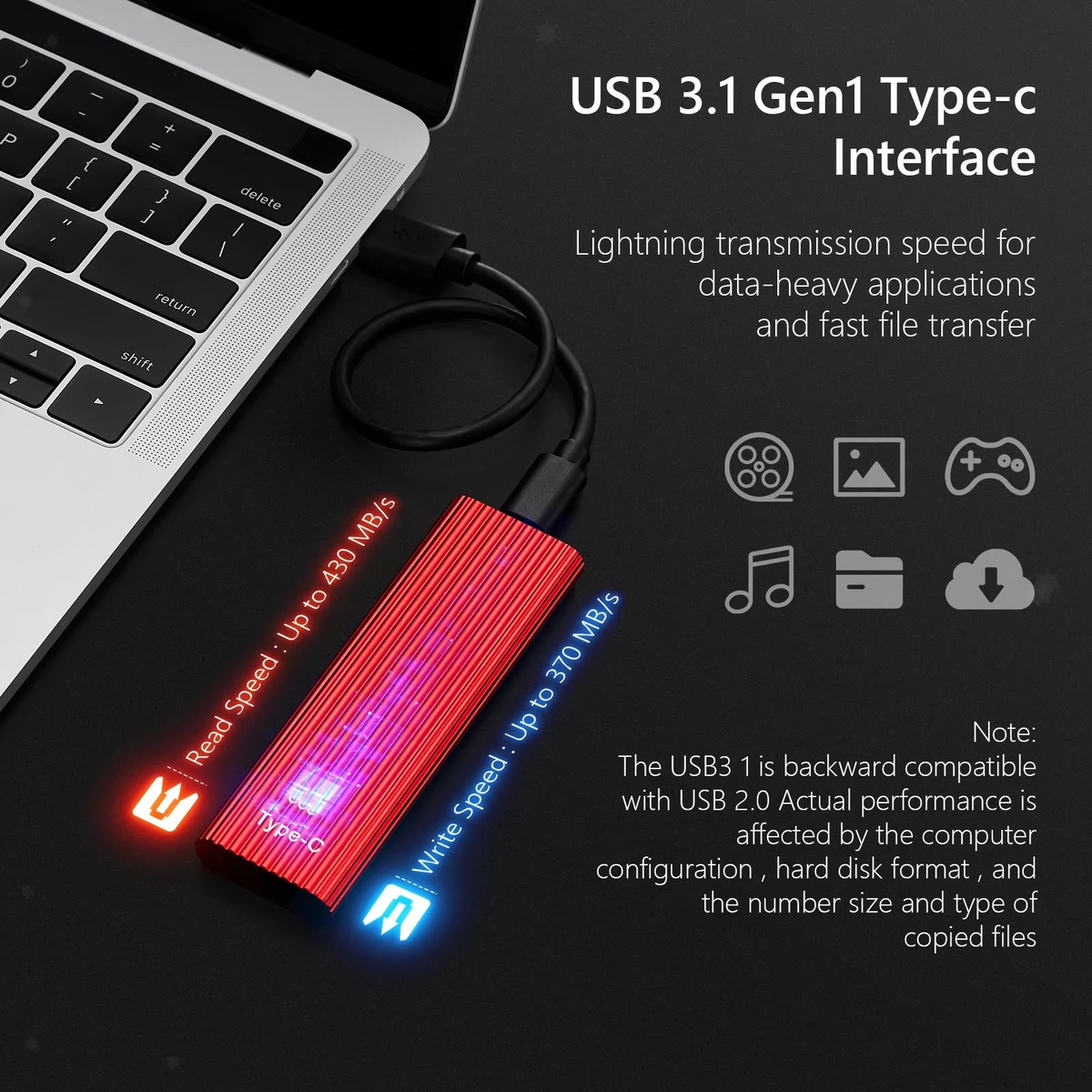 Taschengroße Solid-State-Festplatte USB 3.1 für Mac & PC | Tragbarer High-Speed-Datenspeicher externe Festplatte Backup | Kompakte SSD für Gaming L