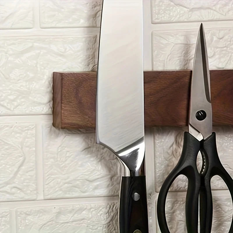 Wall-Mount Kitchen Knife Bar Solid Walnut Wood 16 Inch Magnetic Storage Strip Chef Blade Organizer Space Saver Rack for Cooking Tools Utensi | Thomler
