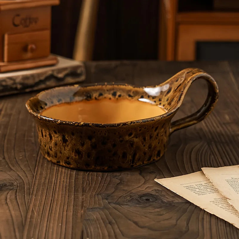 Stoneware Breakfast Bowl with Handle 6-Inch Diameter Artisan Ceramic Serving Dish for Soup Salad Oatmeal Tableware | Thomler