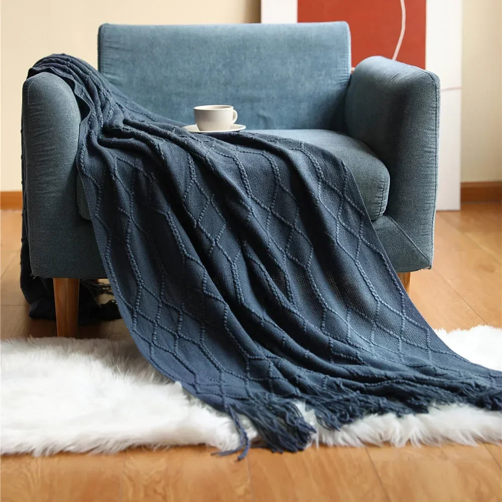 Chunky Knit Throw Blanket – Cozy Acrylic Sofa & Bed Cover for Living Room & Bedroom