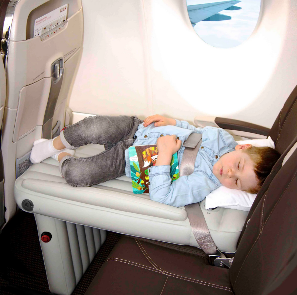 Aufblasbares Flugzeug-Reisekissen für Kinder, PVC-Fußstütze, Schlafunterlage für Kleinkinder, 89 x 46 cm, Handgepäck für Familienurlaub und Langstreckenflüge, Komfort | Thomler