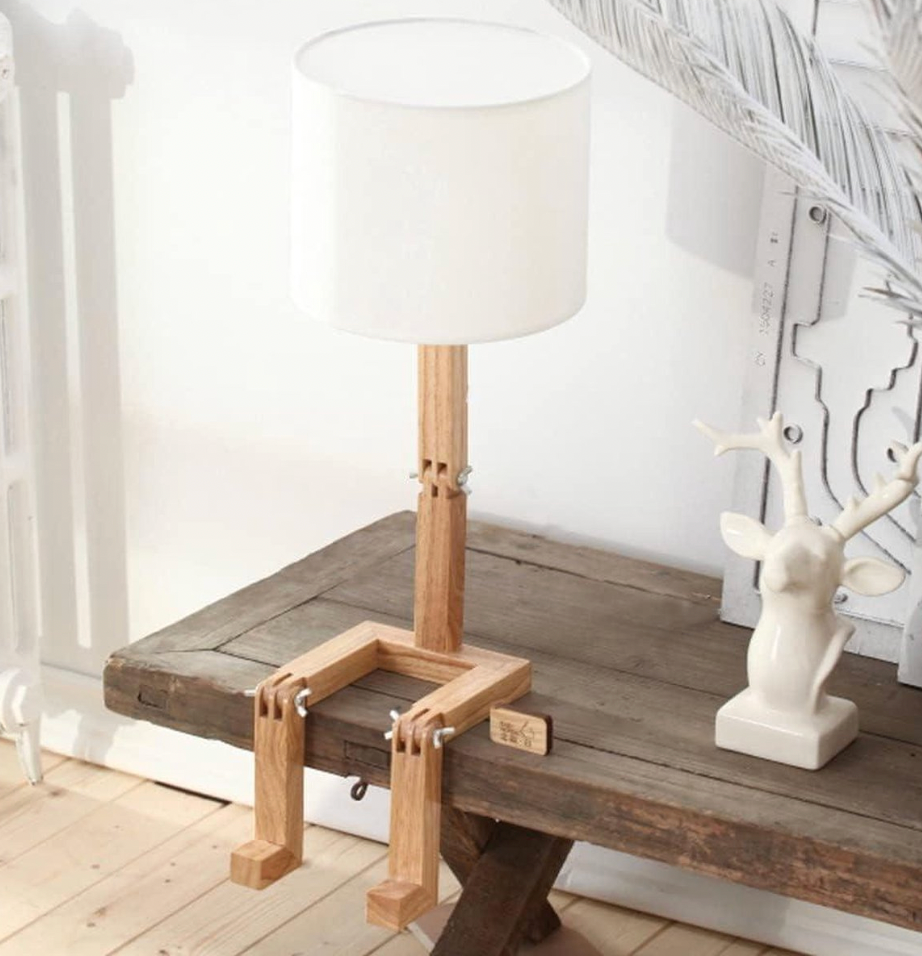 Houten bureaulamp met opbergplank 43 cm verstelbaar leeslicht voor nachtkastje kantoor slaapkamer wit natuurlijke houtafwerking E27 | Thomler