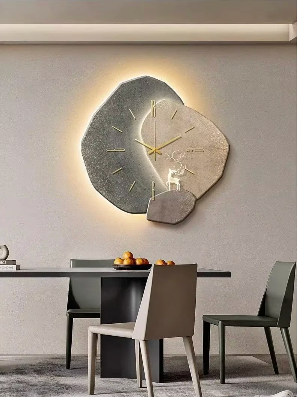 Stille houten klok met led-achtergrondverlichting voor slaapkamer, woonkamer, kantoor, sfeervol decoratief uurwerk, warme gloed, moderne Scandinavische kunst aan de muur | Thomler