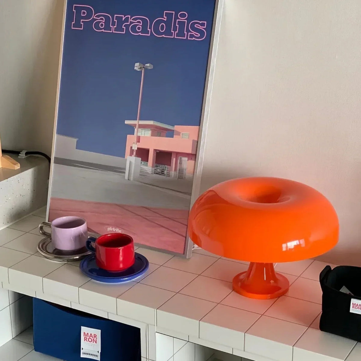 Paddenstoel Nachtkastlamp 28 cm hoog oranje accentlamp voor slaapkamer bureau bedleeslamp modern retro koepelvorm zachte gloed kleine ruimte L | Thomler