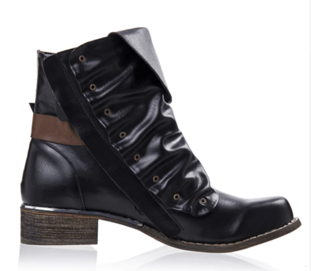 Damen-Winterstiefeletten mit gerafftem Detail & seitlichem Reißverschluss – Flache vegane Lederstiefelette mit runder Zehenkappe für kaltes Wetter