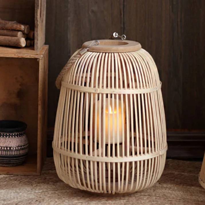 Battery-Operated Woven Lantern with LED Flameless Candle for Patio Gardens Tabletop Hanging Decor Cordless Indoor Outdoor Accent Light | Thomler