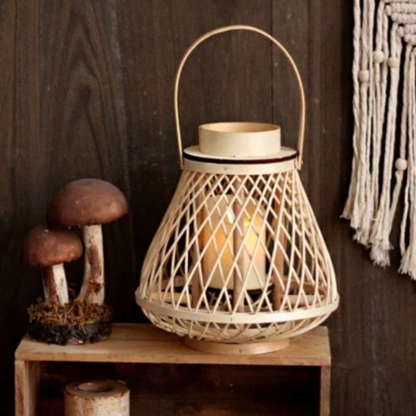 Battery-Operated Woven Lantern with LED Flameless Candle for Patio Gardens Tabletop Hanging Decor Cordless Indoor Outdoor Accent Light | Thomler
