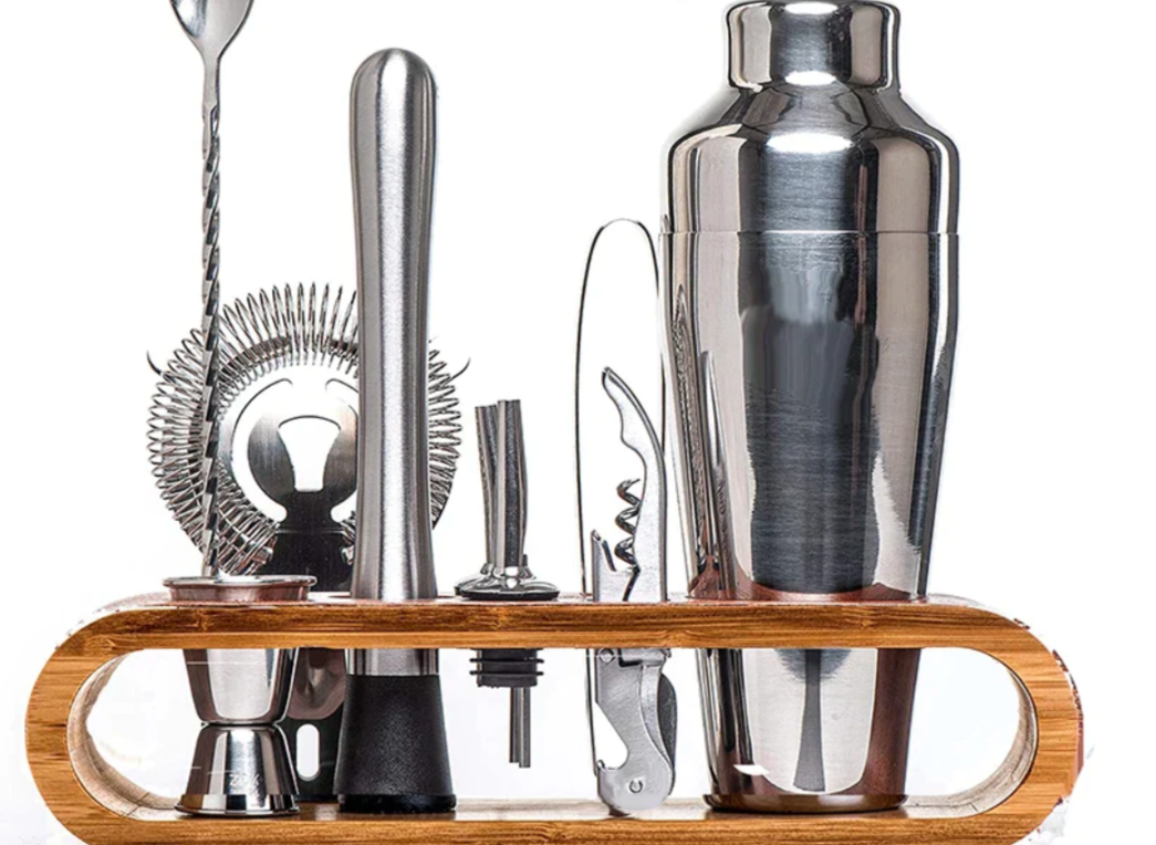 Stainless Steel Cocktail Shaker Tool Kit 10-Piece Complete Mixology Essentials Rose Gold Silver Black for Home Bar Entertaining Party Barten | Thomler