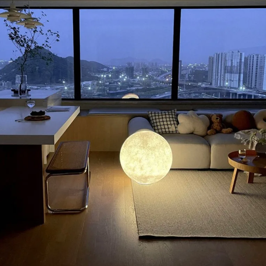 Standing Lamp with 16 in Moon Sphere Adjustable Glow White Acrylic LED for Bedroom Living Room Den Office Space Warm Ambient Lighting | Thomler