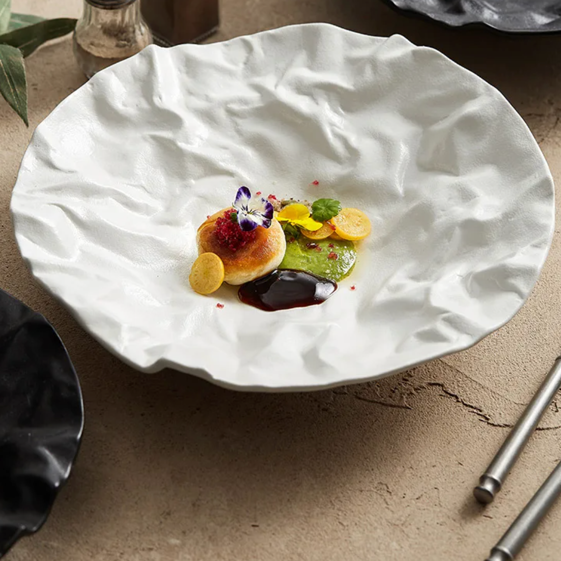 Ocean Wave Serving Bowl Ceramic Porcelain Handcrafted Dinnerware for Kitchen Dining Room Coastal Table Decor Salad Soup | Thomler